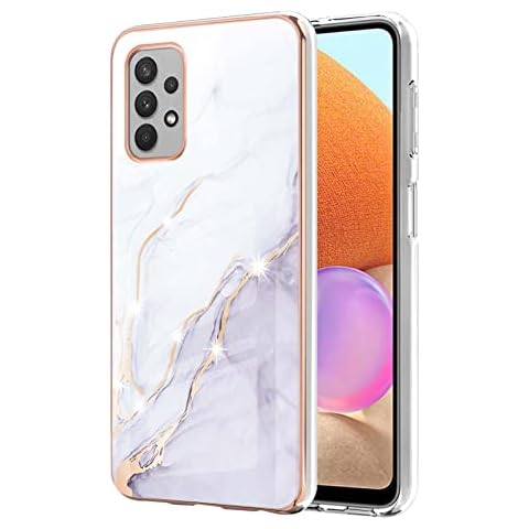 LEMAXELERS Samsung Galaxy A32 4G Phone Case,Galaxy A32 4G Cover,Brilliant Glitter IMD Marble Shockproof Flexible Soft Silicone Rubber TPU Bumper Cover Skin Case for Galaxy A32 4G,YBB Marble White Cover