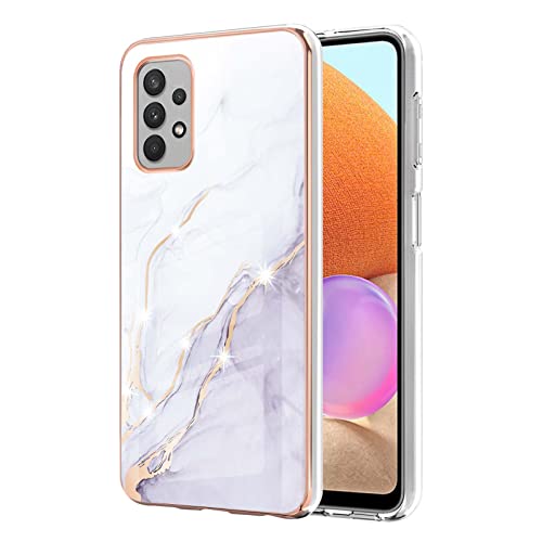 LEMAXELERS Paillette IMD Marbre Silicone TPU Coque pour Samsung Galaxy A32 4G,Galaxy A32 4G Coque Glitter Brillante Marbre Silicone TPU Rubber Housse Flexible Souple Bumper Case,YBB Marble White Cover