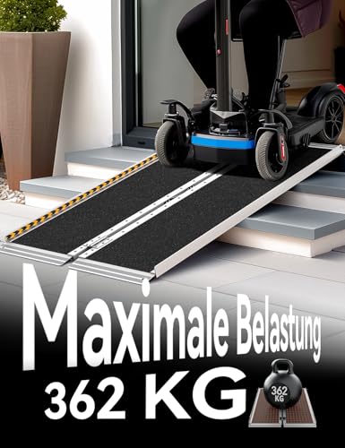 FACHNUO Rollstuhlrampe 91cm Faltbare Aluminium Schwellenrampe mit verstellbaren Stützbeinen, 362kg Tragfähigkeit, rutschfeste & tragbar, Schwarze Rampe für niedrige Treppen, Stufen, Türen, Eingänge