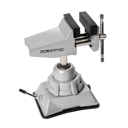 POWERTEC Vacuum Base Vise, 2-3/4 Inch Jaw Portable Table Suction Clamp with 360° Swivel Head for DIY Projects, Woodworking, Model Building, Soldering, and Crafts (71016V) by POWERTEC - Used condition - US$30.10