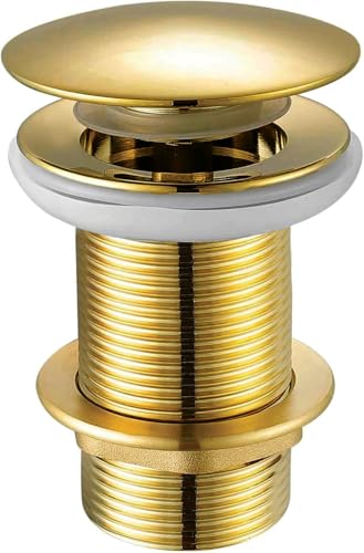 Xcel Home™ Finitura Oro Scarico a scomparsa per Lavabo, tappo per lavello a Forma di Cupola a fungo, tappo per lavello di bagno e cucina, in ottone massiccio con attacco Standard UK