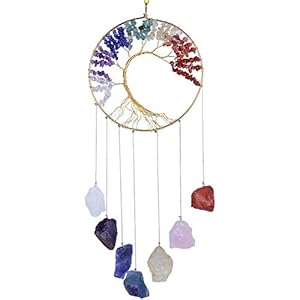 rockcloud Healing Crystals Tree of Life Wall Hanger Tumbled Gemstones Meditation Hanging Ornament Window Ornament Wedding Souvenir Home Decor, Multicolor