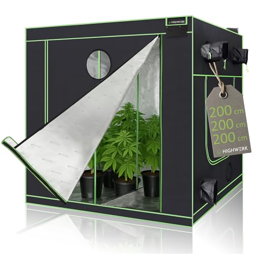 Zelsius Growzelt "MyHomeGrow" Grow tent | Indoor Growbox | schwarz grün | Growroom Growschrank Darkroom Pflanzenzelt Gewächshaus Zuchtzelt (100 x 100 x 200 cm) 10 HIGHWERK Growzelt 200 x 200 x 200 cm | Indoor Grow Tent für Pflanzenzucht | schwarz grün | Growbox, Homegrow, Growschrank | Zuchtzelt, Pflanzenzelt, Anzuchtzelt, Gewächshaus, Indoor Garden