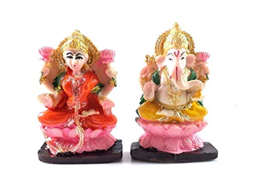 Par de estatuas de Lord Ganesha y Lakshmi de resina 4 pulg