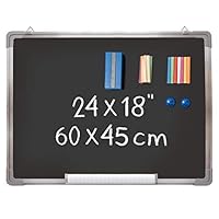 Chalkboard Set - Framed Black Board 24 x 18 inch with 1 Magnetic Eraser, 14 Chalk Sticks (7 Colors) and 2 Magnets - Small Wall Hanging Blackboard with Frame for Home, Kitchen and Kids (24x18)