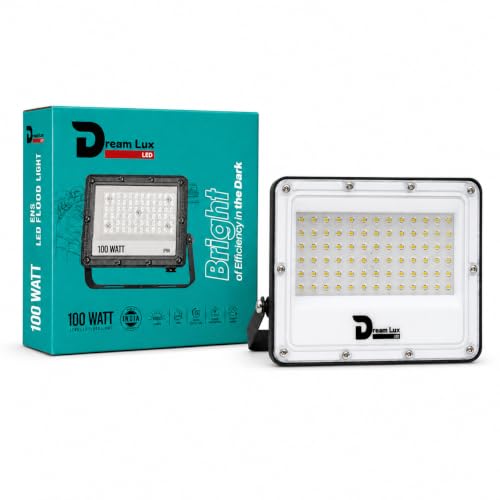 Image of Dreamlux LED Flood Light 100W, IP65 Waterproof Outdoor Light, Cool White 6500K, 130-140 lm /W, Aluminum Body, 6kV Surge Protection, BIS Certified Security Light (Pack of 1pc)