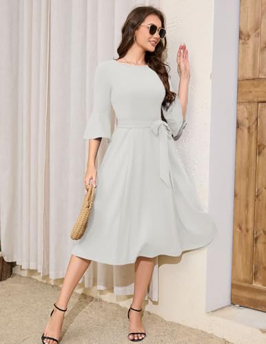 Image of HomRain Women's Church Dresses Modest Bell Sleeve Wedding Guest Cocktail Tea Party Vintage Evening Dress
