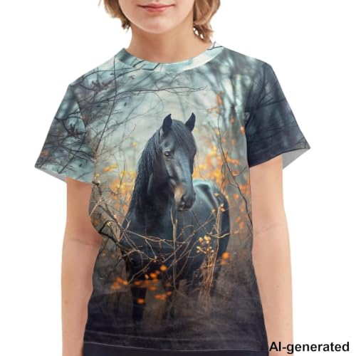 Image of Novelty 3D Graphic T Shirts for Kids Crew Neck Funny Animal Print Short Sleeve Girls Tshirts 3-16 Years