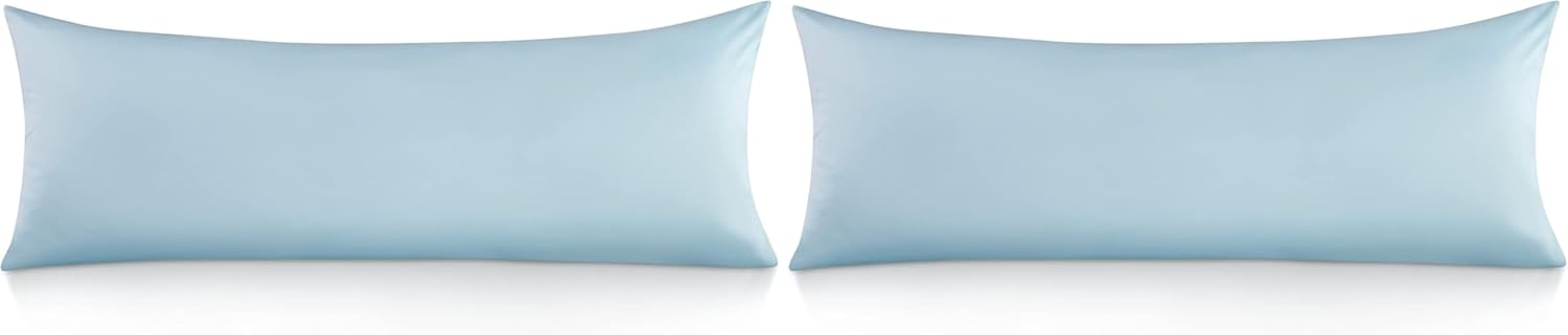 Oubonun 100% Cotton Body Pillowcase - 800 Thread Count/21x54, Moisture Absorbent and Breathable, Premium Hotel Body Pillow Cover for All Seasons, Light Blue (Pack of 2)