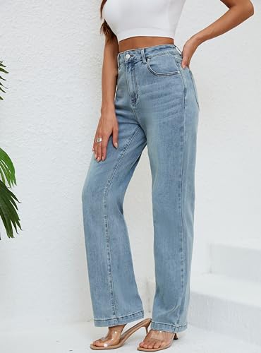 Womens Jeans Mid Waisted Straight Leg Loose Stretchy Lightweight Tummy Control Trendy Jeans for Women 2025 Vintage Blue2