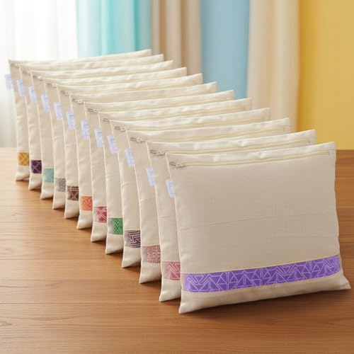 Image of PrettyKrafts Pure Cotton Saree Covers for Wardrobe Organizer (Set of 12, Off-White) | Big Size Single Saree Storage Bags (16 x 15 Inches) with Durable Zip Closure & Transparent Mesh Window