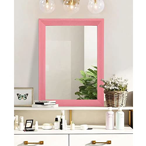 Aazzkang Rectangle Mirror With Wood Frame Large 26"X18" Rustic Farmhouse Wall Mirror Decor Bedroom Bathroom Living Room Vanity Mirror Pink #TOP3