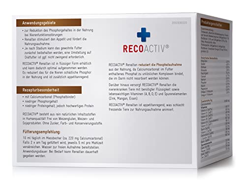 RECOACTIV Renaltan Tonicum für Katzen, 3 x 90 ml, mit Phosphatbinder zur Reduktion der Phosphataufnahme aus der Nahrung und Unterstützung der Nierenfunktion, Ergänzungsfuttermittel