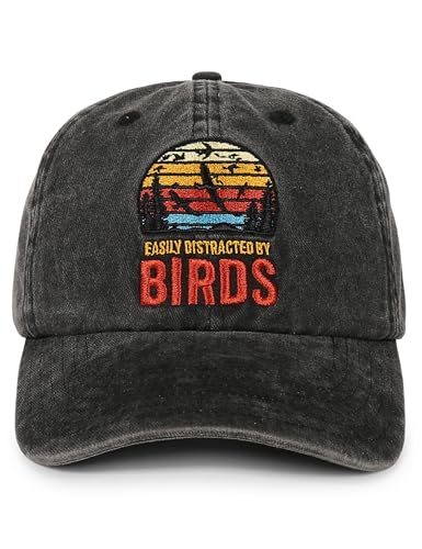 InnoBeta Bird Watching Gifts, Bird Watcher Gifts, Birds Watchers Hat, Vintage Adjustable Embroidered Washed Cotton Hat, Easily Distracted by Birds
