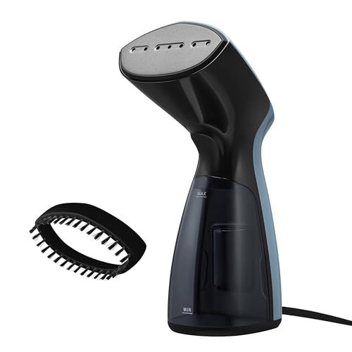 Sunbeam 1000W Compact Handheld Steamer for Clothes Portable Travel Steamer Non-Stick Head 30s Heat Up 8 Minutes Continuous Steam 110ml Water Tank Bristle Brush Storage Bag Blue/Black