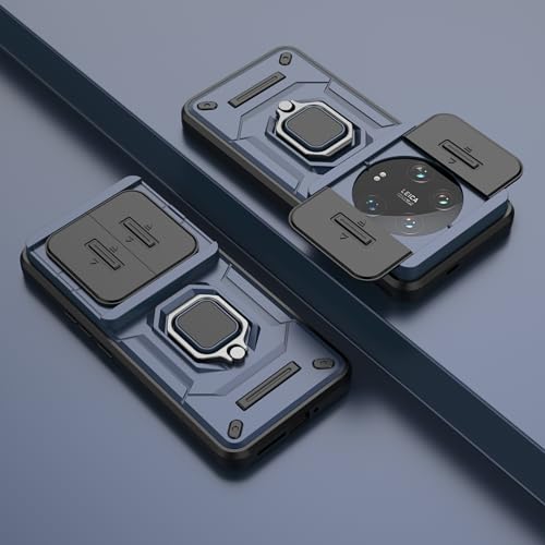 Image of Thermoplastic Polyurethane Camshield Pro Case With Slide Camera Protection And Ring Stand Bumper Back Case Cover For Xiaomi Mi 14 Ultra 5G (Blue)