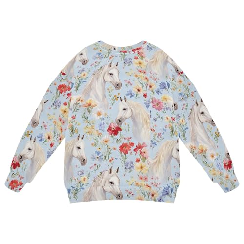 JUNZAN Romantic Flowers Horses Kids Girls Sweatshirts Hoodies Long Sleeve Sweatshirt With Hoodie Athletic 4T2