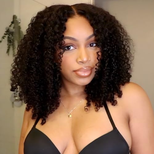 Image of ISEE Kinky Curly Lace Front Wig Human Hair Wear Go Glueless Wig 20 Inch