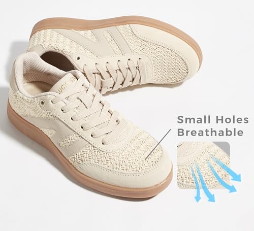 Image of LUCKY STEP Women Retro Gum Sole Fashion Sneakers | Genuine Leather Classic Tennis Skate Walking Shoes Anti Slip Trainers