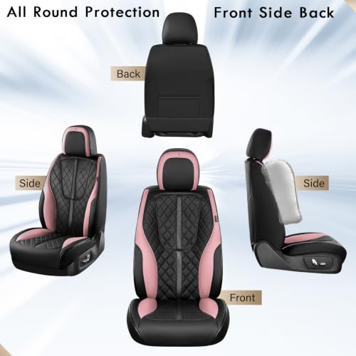 Image of Coverado Front Seat Covers, Luxury Diamond-Pattern Leather Car Seat Cover & Carbon Fiber Lines, Black and Pink Driver Seat Cover, Waterproof Car Seat Protectors Seat Cover Universal Fit for Most Cars