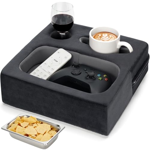 Zettfuly Couch Cup Holder, Couch Caddy, Couch Drink Holder, Bed Cup Tray, Sofa Cup Holder Remotes Holder for Cups, Headphones, Snacks and Phones, Use it on Car, Pack, Beach, RV, and More(Grey)