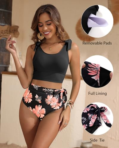 Image of Yonique Two Piece High Waisted Swimsuits - Women Tummy Control Bikini Modest Bathing Suit 2PC 2025