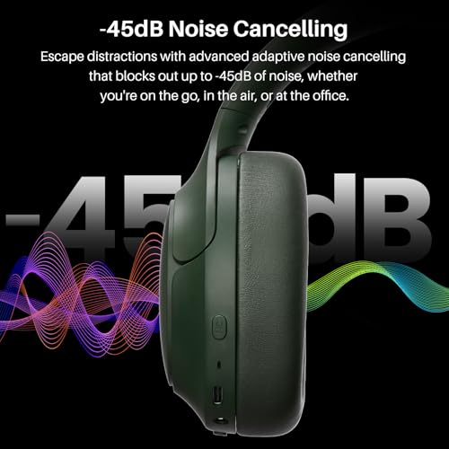Image of TOZO HT3 Hybrid Noise Cancelling Headphones, 90H Battery Life Wireless Over Ear Bluetooth 6.0 Foldable Headset, AI Voice Assistant with 5 Mics, Connect 2 Devices & Hi-Res Sound, 32 Audio EQ, with Case