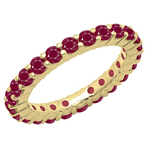 Dazzlingrock Collection Round Ruby Dainty Eternity Stackable Band For Her In 14K Yellow Gold Size 7 #TOP6