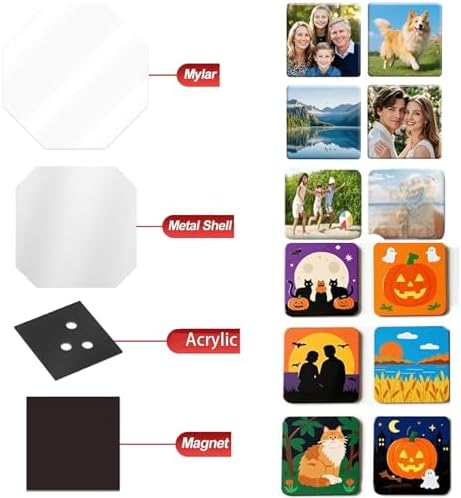 Square Fridge Magnet Maker Supplies | 500/1000 Sets of 2x2in & 2.5x2.5in DIY Kits | Create Custom Refrigerator Magnets with Metal Covers & Magnetic Film Backing