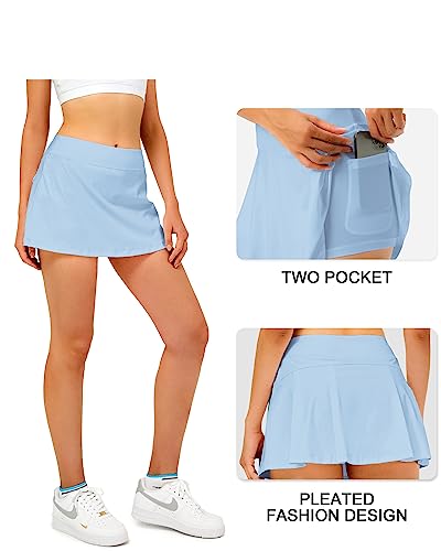 Stelle Women Tennis Skirt Golf Skorts Athletic High Waisted With Pockets Inner Shorts Sport Workout Pleated Pickleball (Light Blue, Small) #TOP4