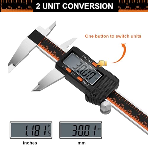 Digital Caliper, HARDELL 6 Inch Stainless Steel Caliper Measuring Tool with Large LCD Screen, Electronic Micrometer Caliper Digital Inch/Millimeter Conversion, Automatic Off(Ruler & 2 Batteries)
