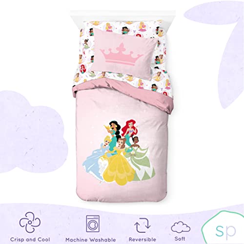 Saturday Park Disney Princess Besties Twin Bed Set - 5 Piece 100% Organic Cotton Bedding Features Ariel, Belle & Tiana - Gots & Oeko-Tex Certified (Disney Official) #TOP2