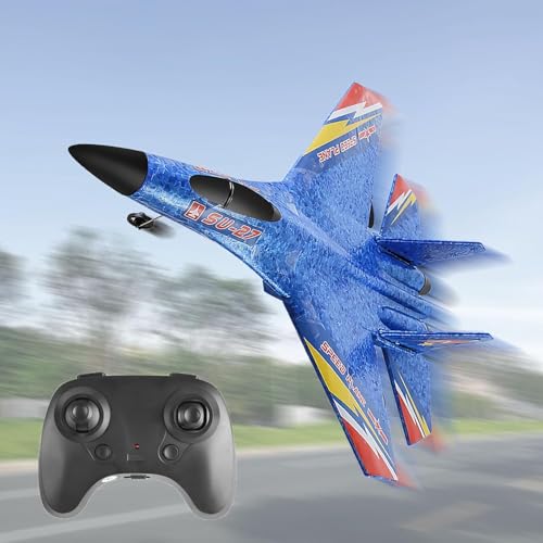 Image of 2.4GHz 2CH Remote Control Airplane RC Glider for Beginner Adult Kids, Easy to Fly EPP Foam RC Aircraft Fighter with LED Light(Blue)