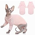 PUMYPOREITY Cotton Cat Clothes, Pullover for Sphynx Cat Breathable Shirt Hairless Cat Sweater Cat Jumper Vest Warm Basic Top Stretch Solid Color for Cats(Pink, M)
