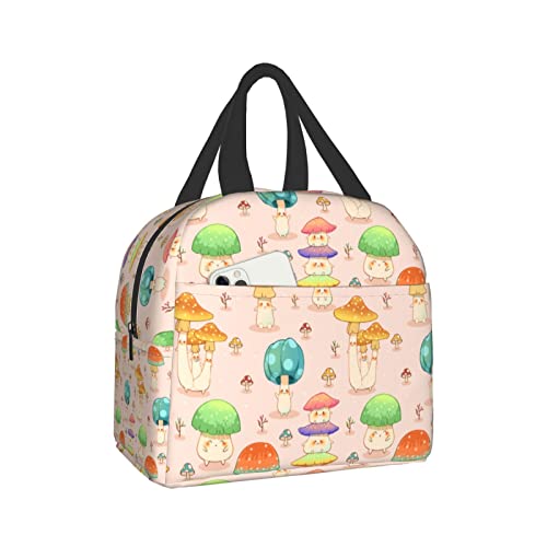 Hmklpi Cute Mushroom Portable Lunch Tote Bag - Reusable Lunch Box for Men and Women - Perfect for Camping/Hiking/Picnic/Beach/Travel