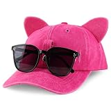 Trendy Apparel Shop Washed Cotton Cat Ear Baseball Cap with Sunglasses Holder - Rose Red 1