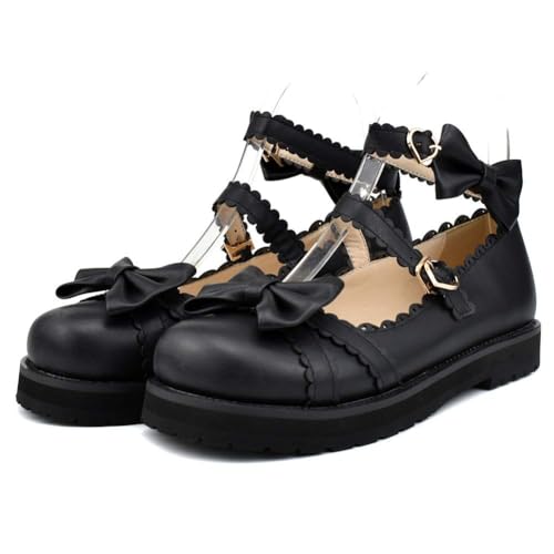 Women's Kawaii Ankle Strap Mary Janes Flats with Bows Goth Cute Round Toe Platform Shoes2
