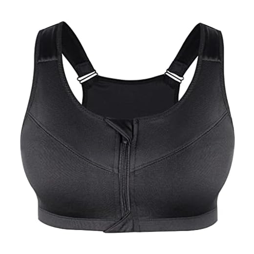 Baoblaze Sutiã Esportivo Feminino com Zíper Push Up Sutiã Fitness Top Esportivo Acolchoado de Corrida para Ginástica - Preto 2XL