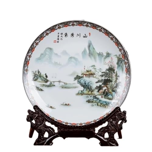 tazón clave， 26 cm Jingdezhen cerámica porcelana paisaje placa adornos decoración sala artefacto