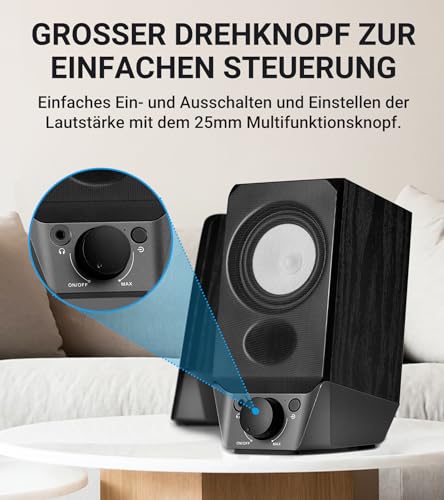 Edifier R19BT 2.0 PC-Lautsprechersystem mit Holzgehäuse, Bluetooth 5.3, voller Stereoklang, starker Bass, Lautstärkeregler, 3,5 mm Eingang/USB-A Soundkarte für Computer/TV/Smartphone/Tablet - Schwarz – Bild 6