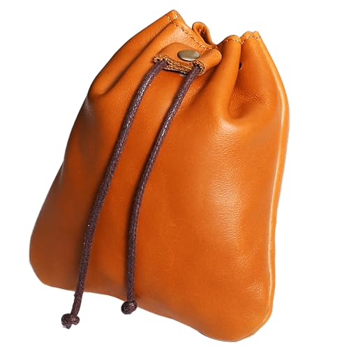 Genuine Leather Drawstring Pouch, Medieval Coin Purse Organizer Portable Change Holder, Small Multipurpose ​Medicine Tobacco Waist Bag Yellow