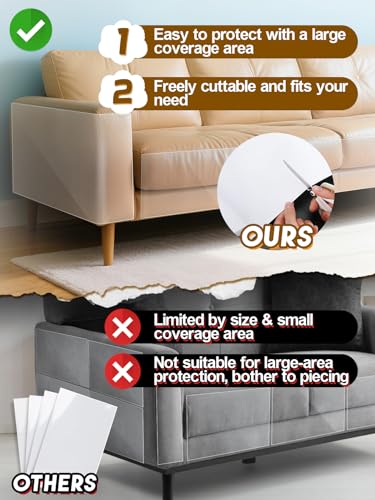 136x12in Cat Scratch Furniture Protector - Specially Designed for Leather Furniture, Transparent Cuttable Anti-Scratch Couch Protector, No Pins - Thumbnail 2