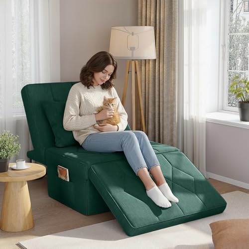 DSNAPE 28" Folding Sofa Bed with 5-Level Adjustable Backrest, Green