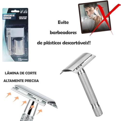 Aparelho Barbeador Clássico Em Aço Inox Retro Cabeça Flexível E Lâmina Removível Cabo Antiderrapante