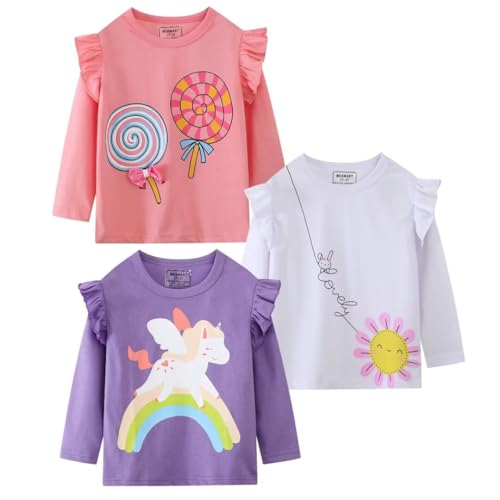 Image of Toddler Girl Long Sleeve T-Shirts Kids Cotton Fall Top 2-7 Years | 3 Pieces Soft Cotton Casual T-Shirt
