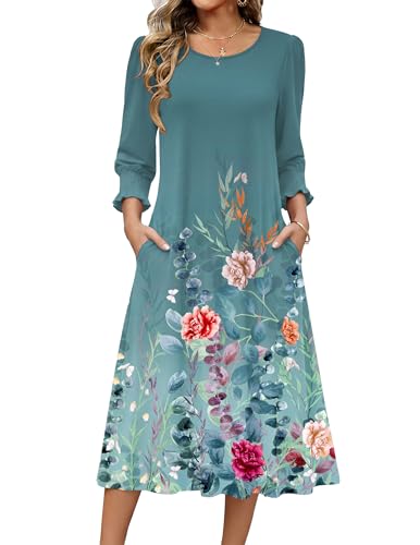Zeagoo Casual Dresses for Women 2026 Plus Size Summer Womens Dresses Floral Dress with Pockets 3/4 Sleeve Dress Floral-115 XXL
