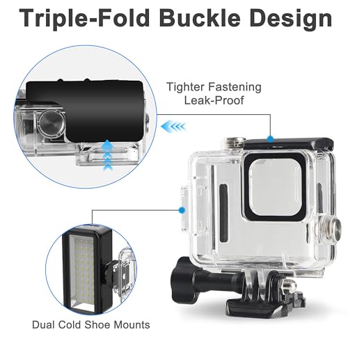 OKFUN Funda protectora impermeable de buceo para Go Pro Hero 4K, 196 pies/60 m, carcasa duradera para buceo, surf y deportes extremos Hero4K 2024 accesorios de cámara de acción - imagen 4