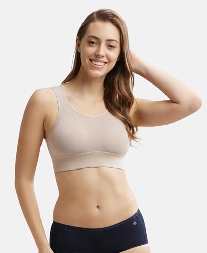 Image of Jockey JW12 Women Wirefree Padded Tencel Lyocell Elastane Stretch Full Coverage Lounge Bra with Stay Fresh Properties and Removable Pads