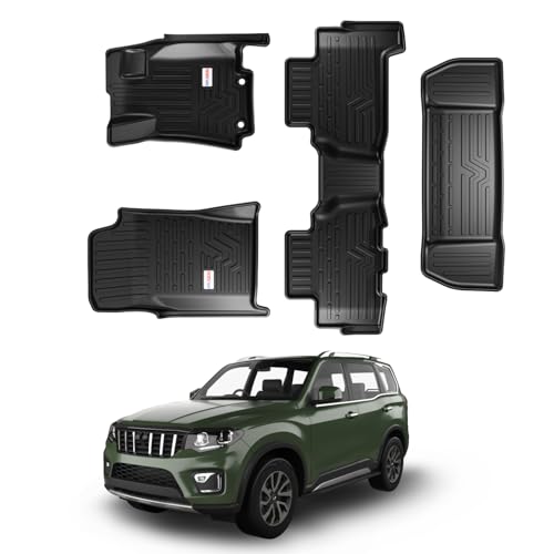Image of Car Floor Mat for Scorpio N (Automatic) (7Seater) | Custom Fit, Heavy Duty & Anti-Slip 3D TPE Floor Mat | Easy to Clean, All Weather Resistant, Waterproof & Dustproof Car Foot Mat for Scorpio N