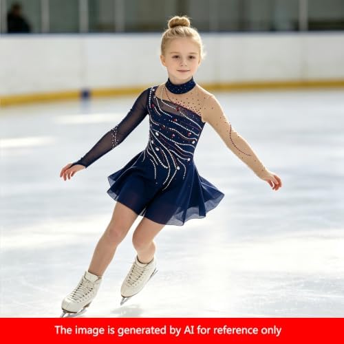 LIUHUO Women Girls Figure Skating Competition Dress Navy - 1